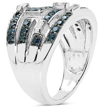 Load image into Gallery viewer, 0.59 Carat Genuine Blue Diamond & White Diamond .925 Sterling Silver Ring