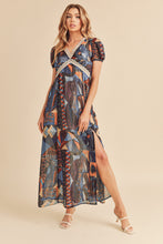 将图片加载到图库查看器,Lace Detail Slit Geometric Print Short Sleeve Comfortable Maxi Dress For Women, Elegant Lace, Alluring Slit, Sophisticated Geometric Print for Casual & Dressy Occasions