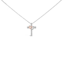 Load image into Gallery viewer, 14K Rose Gold Plated Sterling Silver 1/10 Cttw Diamond Cross & Heart Pendant Necklace