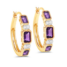 将图片加载到图库查看器,2.18 Carat Genuine Amethyst and White Topaz .925 Sterling Silver Earrings
