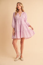 Load image into Gallery viewer, Notched Balloon Sleeve Tiered Mini Dress For Women–Trendy, Chic Style with Modern Balloon Sleeves, Tiered Layers for a Playful & Flirty Look