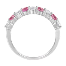 Load image into Gallery viewer, 10KT White Gold 1/2 cttw Diamond and 3MM Created Blue Sapphire Gemstone Band Ring (H-I, I1-I2) - Size 7