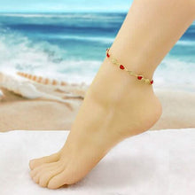 Load image into Gallery viewer, 18k Gold Filled High Polish Finish Red Crystal Flower Ankle Bracelet