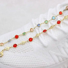 Load image into Gallery viewer, 18k Gold Filled High Polish Finish Red Crystal Flower Ankle Bracelet