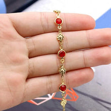 Load image into Gallery viewer, 18k Gold Filled High Polish Finish Red Crystal Flower Ankle Bracelet