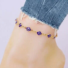 Load image into Gallery viewer, 18k Gold Plated Blue Evil Eye Anklet