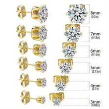 将图片加载到图库查看器,18K Gold Ear Bone Buckle Stainless Steel 6-Prong Zirconia Stud Earrings