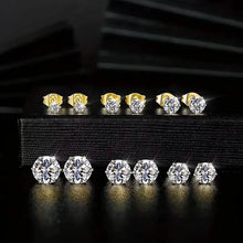 将图片加载到图库查看器,18K Gold Ear Bone Buckle Stainless Steel 6-Prong Zirconia Stud Earrings