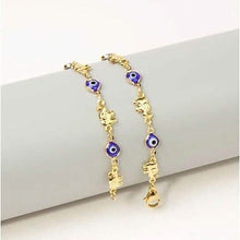 将图片加载到图库查看器,18k Gold Plated Elephant Blue Evil Eye Anklet