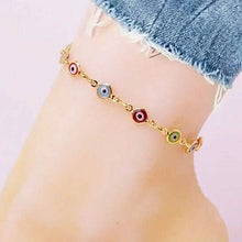 Load image into Gallery viewer, 18k Gold Plated Evil Eye Anklet Multi Color Crystal