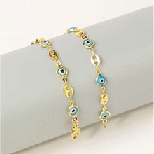 将图片加载到图库查看器,18k Gold Plated Mariner Light Blue Evil Eye Crystal Anklet