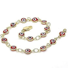 将图片加载到图库查看器,18k Women's Gold Filled High Polish Finsh Red Evil Eye Clasp Bracelet 7.5 Inch