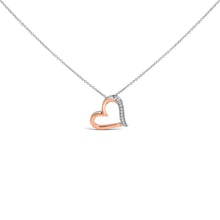 Load image into Gallery viewer, 14K Rose Gold Plated Sterling Silver 1/10 Cttw Diamond Open Heart Pendant Necklace