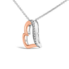 Load image into Gallery viewer, 14K Rose Gold Plated Sterling Silver 1/10 Cttw Diamond Open Heart Pendant Necklace