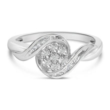 Load image into Gallery viewer, Sterling Silver 1/10 Cttw Diamond Bypass Cluster Ring