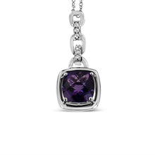 将图片加载到图库查看器,.925 Sterling Silver 6x6MM Cushion Shaped Natural Purple Amethyst and Diamond Accented Bale 18" Inch Pendant Necklace (I-J Color, I1-I2 Clarity)
