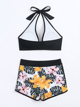 将图片加载到图库查看器,Bikini Floral Halter Neck 2 Piece Swimsuit for Women – Elegant Backless Bikini Set with Tie-Neck Bow and High Waist Shorts Bottoms – Stretchy and Comfortable Summer Swimwear for Beach Pool and Vacation