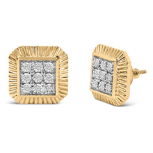 Load image into Gallery viewer, 10K Yellow Gold Plated .925 Sterling Silver 1/6 Cttw Diamond Textured Halo Stud Earrings