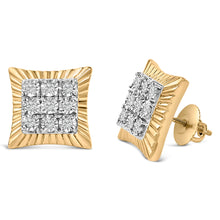 Load image into Gallery viewer, 10K Yellow Gold Plated .925 Sterling Silver 1/4 Cttw Diamond Textured Halo Stud Earrings