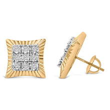 Load image into Gallery viewer, 10K Yellow Gold Plated .925 Sterling Silver 1/4 Cttw Diamond Textured Halo Stud Earrings