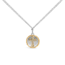 Load image into Gallery viewer, 14K Yellow Gold Plated Sterling Silver 1/10 Cttw Diamond Cross Medallion Pendant Necklace
