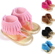 将图片加载到图库查看器,Baby Summer Newborn 0-18M Infant Baby Girls Children's Sandals Summer New Retro Tassel Flannel Baby Shoes Solid Non-slip