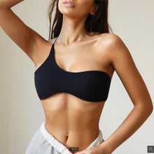 将图片加载到图库查看器,Women Single Shoulder Knot Swimsuit Short Top Swimwear One Shoulder Bikini Stripe Tie Knot Summer Vintage Black Swimsuits Bathing Top Beachwear Separates One Piece Tops