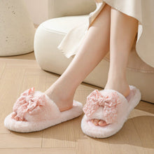 将图片加载到图库查看器,Cotton Slippers Women Autumn And Winter Home Plush Wind Bow Soft Bottom Indoor Outdoor Wear Slippers Fluffy Memory Foam Fur Furry Womens Slippers Cozy Warm Fur Bedroom Slippers