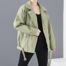 Load image into Gallery viewer, PU Faux Leather Jacket Women Loose Sashes Casual Biker Jackets Outwear Female Tops BF Style Black Leather Jacket Coat