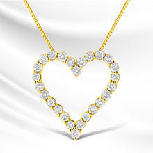 将图片加载到图库查看器,14K Yellow Gold Plated .925 Sterling Silver 2.00 Cttw Shared Prong-Set Round Brilliant-Cut Diamond Open Heart 18" Pendant Necklace (K-L Color, I2-I3 Clarity)