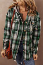 Load image into Gallery viewer, Dark Green Drawstring Pocketed Plaid Hooded Jacket Cozy & Trendy Checkered Outerwear For All Seasons