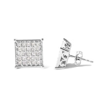 Load image into Gallery viewer, 10K White Gold 3/4 Cttw Princess Diamond Composite Stud Earrings (I-J Color, I1-I2 Clarity)