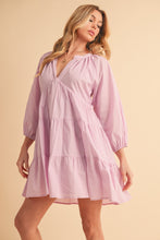 Load image into Gallery viewer, Notched Balloon Sleeve Tiered Mini Dress For Women–Trendy, Chic Style with Modern Balloon Sleeves, Tiered Layers for a Playful & Flirty Look