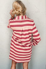 Load image into Gallery viewer, Deep Rose Full Size Striped Contrast Collared Neck Long Sleeve Dress Modern & Stylish Women’s Wear