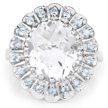 Load image into Gallery viewer, 5.90 Carat Genuine Crystal Quartz and Swiss Blue Topaz .925 Sterling Silver Ring