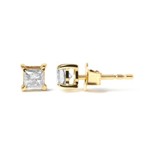 Load image into Gallery viewer, 10K Yellow Gold 5/8 Cttw Princess Cut Diamond 4-Prong Solitaire Stud Earrings (J-K Color, I2-I3 Clarity)