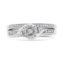 将图片加载到图库查看器,.925 Sterling Silver 1/4 Cttw Diamond Halo and Swirl Engagement Ring and Wedding Band Set (I-J Color, I3 Clarity)- Ring Size 7