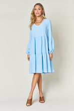 Load image into Gallery viewer, Light Green Double Take Full Size V-Neck Sleeve Tiered Dress with Pockets Elegant & Comfortable Casual Dress