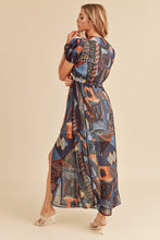 将图片加载到图库查看器,Lace Detail Slit Geometric Print Short Sleeve Comfortable Maxi Dress For Women, Elegant Lace, Alluring Slit, Sophisticated Geometric Print for Casual & Dressy Occasions