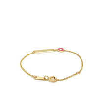 Load image into Gallery viewer, 14k Yellow Gold 5 1/2 inch Childrens ID Bracelet with Enameled Heart