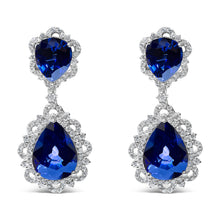 Load image into Gallery viewer, 18K White Gold Blue Sapphire and Diamond 2.00 Cttw Diamond Halo Drop and Dangle Earring (G-H Color, SI1-SI2 Clarity)