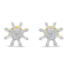 Load image into Gallery viewer, 10k Yellow Gold Round and Baguette Diamond Stud Earring (0.50 cttw, H-I Color, I2-I3 Clarity)