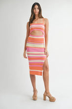 将图片加载到图库查看器,Multi Color Striped Front Cutout Knit Midi Dress For Summer – Vibrant Striped Knit Dress, Modern Cutout Midi Dress, Trendy Colorblock Dress, Chic Summer Event Dress