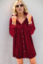 Load image into Gallery viewer, Deep Red Full Size Collared Neck Long Sleeve Mini Dress Classic & Stylish Women Dress