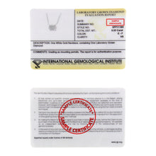 Load image into Gallery viewer, IGI Certified 10K White Gold 1/2 cttw Lab Grown Oval Shape Solitaire Diamond East West 18" Pendant Necklace (E-F Color, VS1-VS2 Clarity)