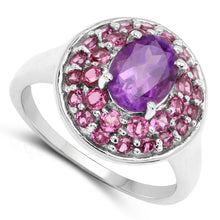 Load image into Gallery viewer, 2.48 Carat Genuine Amethyst and Rhodolite .925 Sterling Silver Ring