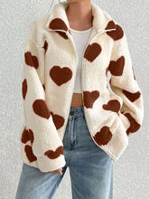 Load image into Gallery viewer, Cute Heart Zip Up Drop Shoulder Furry Jacket Cozy & Trendy Cold-Weather Essential Warm Soft Winter Jacket For Your Girl