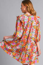 Load image into Gallery viewer, Full Size Ruffled Flower Print Tie Neck Tiered Dress For Women – Fluttering, Floral Tiered Dress with Elegant Tie Neck and Ruffled Details