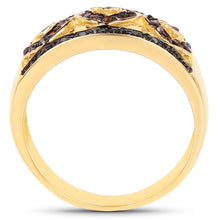 Load image into Gallery viewer, 14K Yellow Gold Plated 0.32 Carat Genuine Black Diamond and Red Diamond .925 Sterling Silver Ring