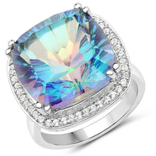 Load image into Gallery viewer, 13.33 Carat Genuine Blue Rainbow Quartz and White Topaz .925 Sterling Silver Ring